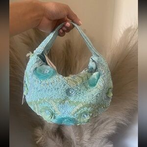 RARE NWT Viral Blue Beaded Bag, Handcrafted in India